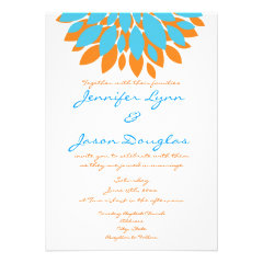 Teal and Orange Simple Flowers Wedding Invitations
