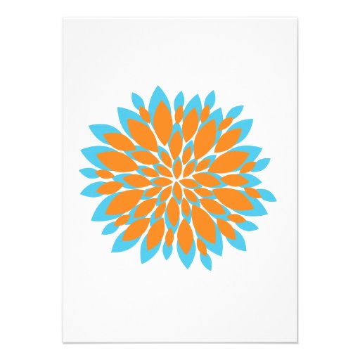 Teal and Orange Simple Flowers Wedding Invitations