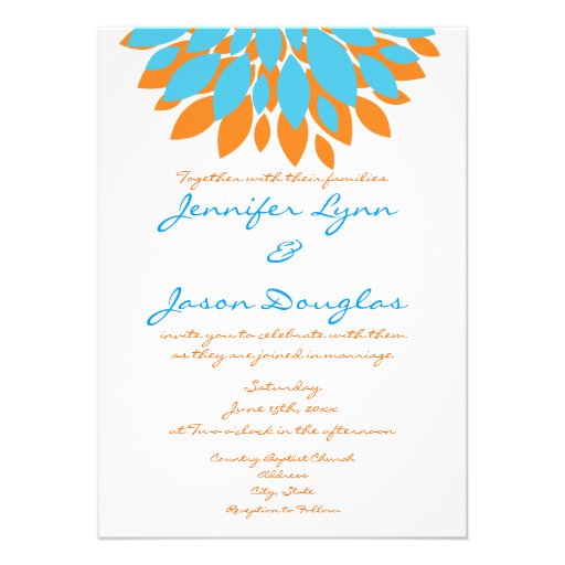 Teal and Orange Simple Flowers Wedding Invitations