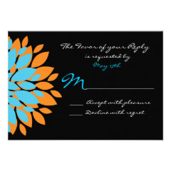 Teal and Orange Simple Flowers Wedding RSVP Cards
