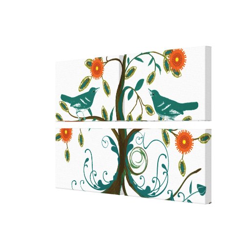 Teal and Orange  Vintage Love Birds Gallery Wrapped Canvas