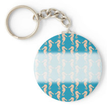 Teal and Peach Color Seahorse Pattern. Keychain