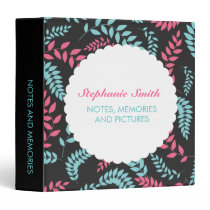 Teal and Pink on Black Ferns Foliage Binder binders