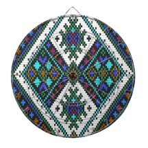 Teal and purple aztec pixel pattern. dart board