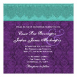 Teal and Purple Damask Monogram Wedding V15 Custom Announcements