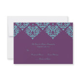 Teal and Purple Damask Wedding RSVP card invitation