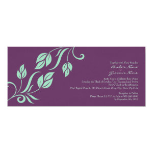 Teal and Purple Floral Leaves Wedding Invitation 4