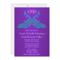 Teal and Purple Peacock Wedding Invitations