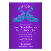 Teal and Purple Peacock Wedding Invitations