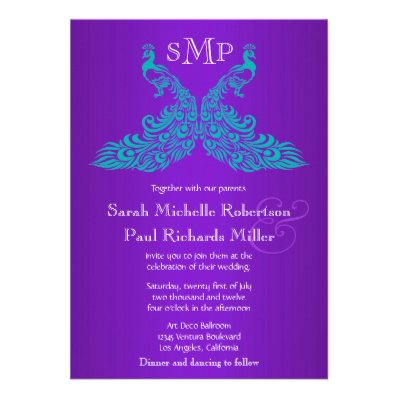 Teal and Purple Peacock Wedding Invitations