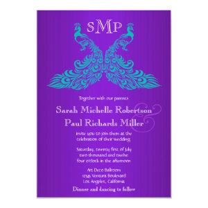 Teal and Purple Peacock Wedding Invitations 5
