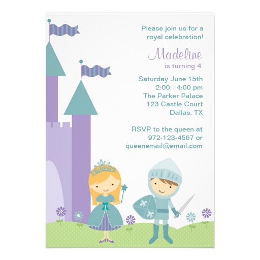 Teal and Purple Princess and Knight Invitations