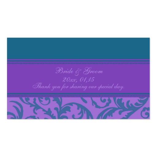Teal and Purple Swirl Wedding Favor Tags Business Card (front side)