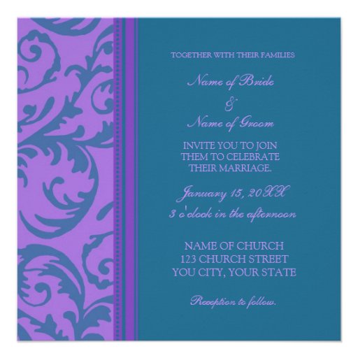 Teal and Purple Swirl Wedding Invitation Cards