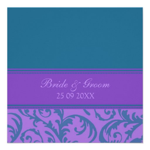 Teal and Purple Swirl Wedding Invitation Cards