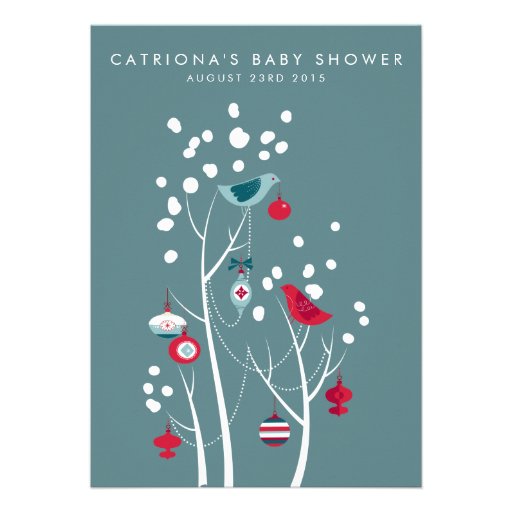 Teal and Red Winter Snow Baby Shower Invitation