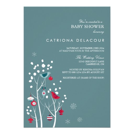 Teal and Red Winter Snow Baby Shower Invitation