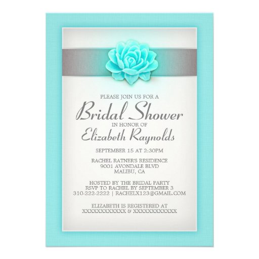 Teal and Silver Bridal Shower Invitations