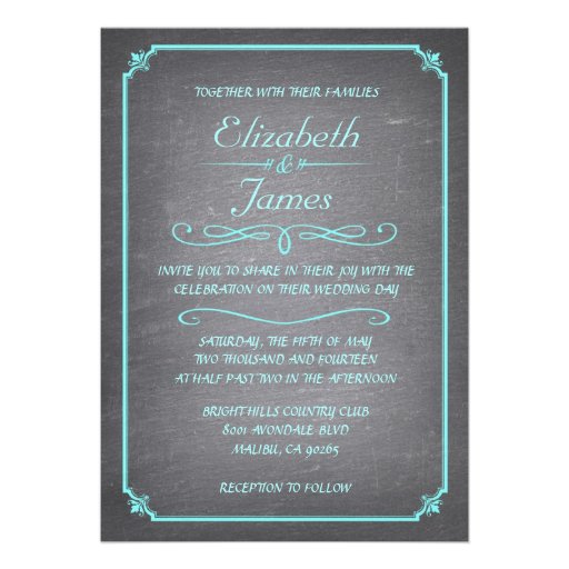 Teal and Silver Chalkboard Wedding Invitations