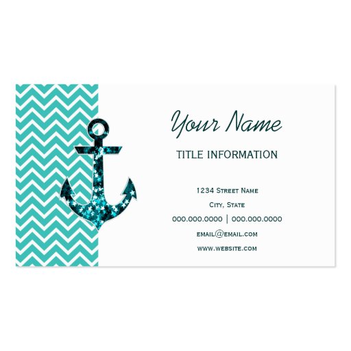 Teal and Turquouise Chevron Nautical Anchor Business Card Templates (front side)