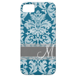 Teal and White Chalkboard Damask Pattern iPhone 5 Cover