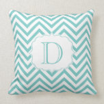 Teal and White Chevron Pattern Monogram pillows