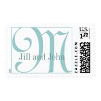 Teal and White Custom Monogram Wedding Postage postage