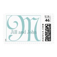 Teal and White Custom Monogram Wedding Postage stamp