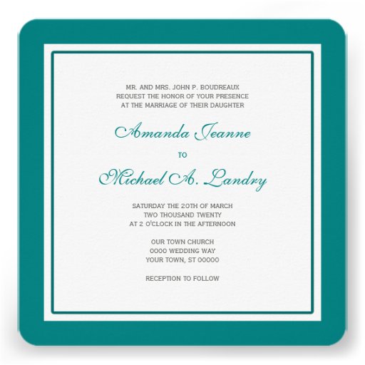 Teal and White Fleur de Lis Damask Formal Wedding Personalized Invitation