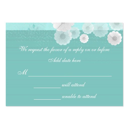 Teal And White Floral Wedding Response Card Business Card (front side)