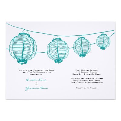 Teal and White Lanterns Wedding Invitation