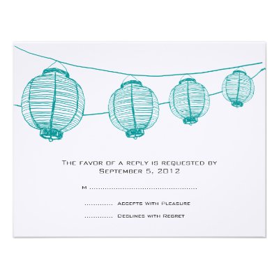 Teal and White Lanterns Wedding Invitation RSVP