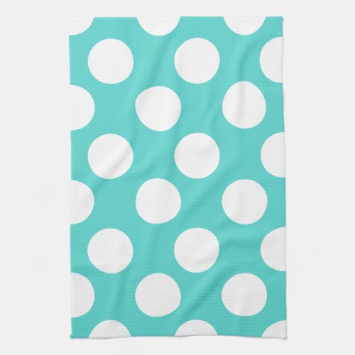 Teal and White Large Polka Dot Kitchen Towel