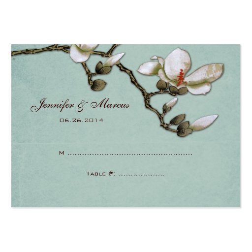 Teal and White Magnolia Floral Seating Card Business Card (front side)