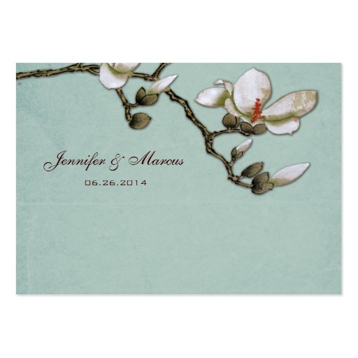Teal and White Magnolia Floral Seating Card Business Card (back side)
