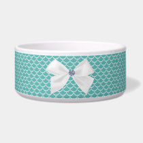 Teal and White Ornate Pet Bowl pet bowls