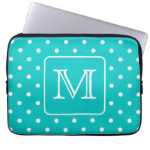 Teal and White Polka Dot Pattern. Custom Monogram.