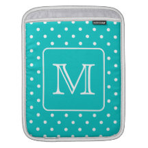 Teal and White Polka Dot Pattern. Custom Monogram.
