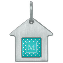Teal and White Polka Dot Pattern. Custom Monogram.