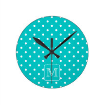 Teal and White Polka Dot Pattern. Custom Monogram.