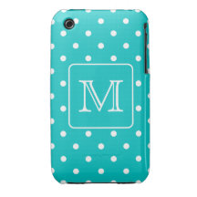 Teal and White Polka Dot Pattern. Custom Monogram.