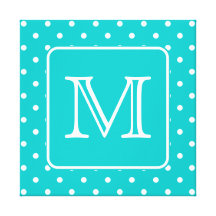 Teal and White Polka Dot Pattern. Custom Monogram.