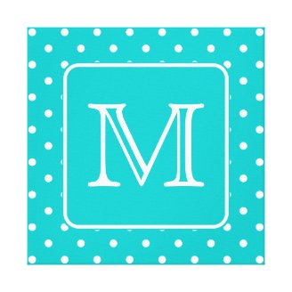 Teal and White Polka Dot Pattern. Custom Monogram.