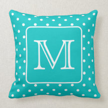 Teal and White Polka Dot Pattern. Custom Monogram.