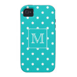 Teal and White Polka Dot Pattern. Custom Monogram.