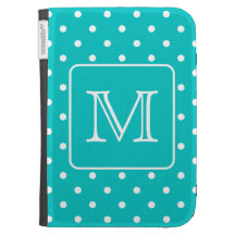 Teal and White Polka Dot Pattern. Custom Monogram.