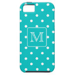 Teal and White Polka Dot Pattern. Custom Monogram.