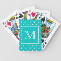 Teal and White Polka Dot Pattern. Custom Monogram.