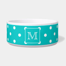 Teal and White Polka Dot Pattern. Custom Monogram.