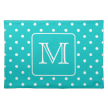 Teal and White Polka Dot Pattern. Custom Monogram.